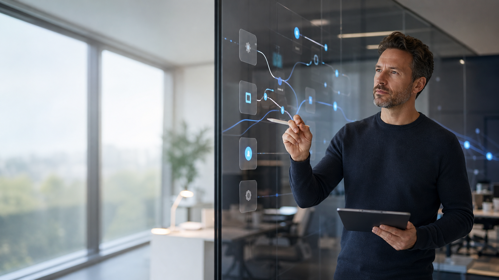 AI and automation workflow in a modern office