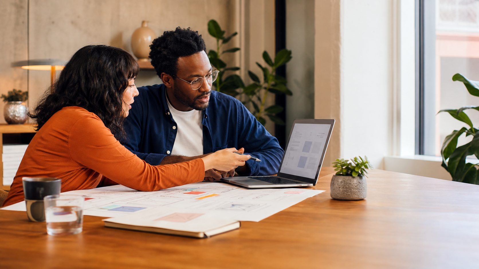 Customer software team collaborating around a laptop